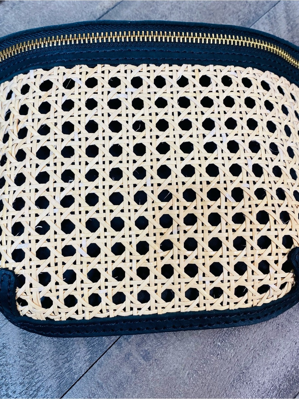 WP Standard Black Leather & Rattan Cane Woven Sling Bag Fanny Pack Crossbody - Picture 9 of 12